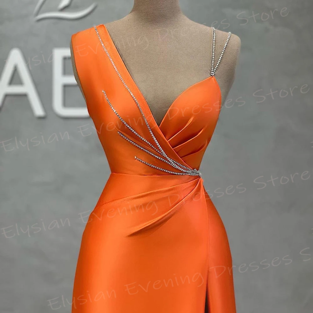 Simple Generous Orange Women's Mermaid Charming Evening Dresses Classic Sleeveless V Neck Prom Gowns Formal Party Robe De Bal