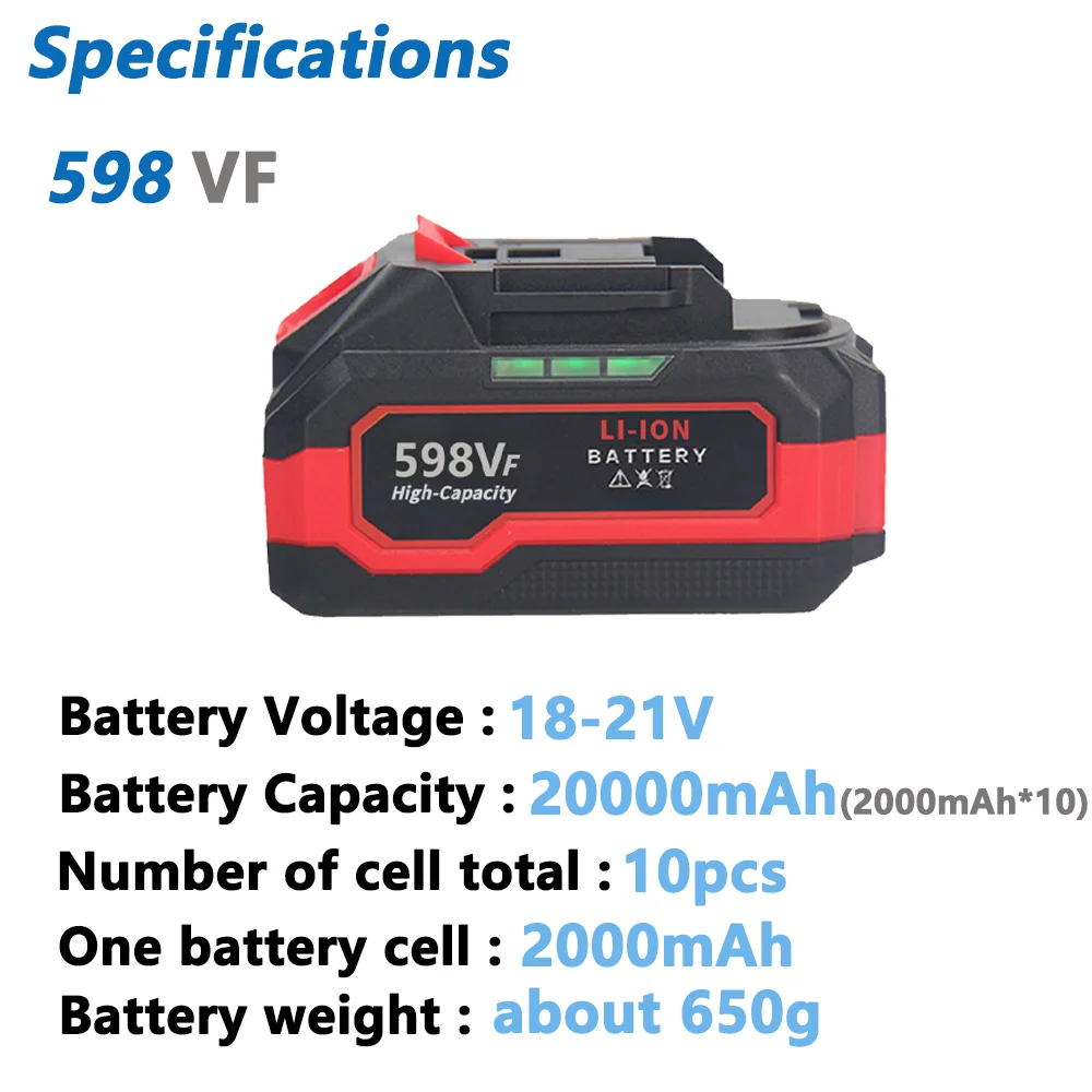 New 18V 20V 21V 20000mAh 598VF BL1830 BL1840 BL1850 High Capacity Rechargeable Lithium Ion Battery for Makita Power Tool Battery