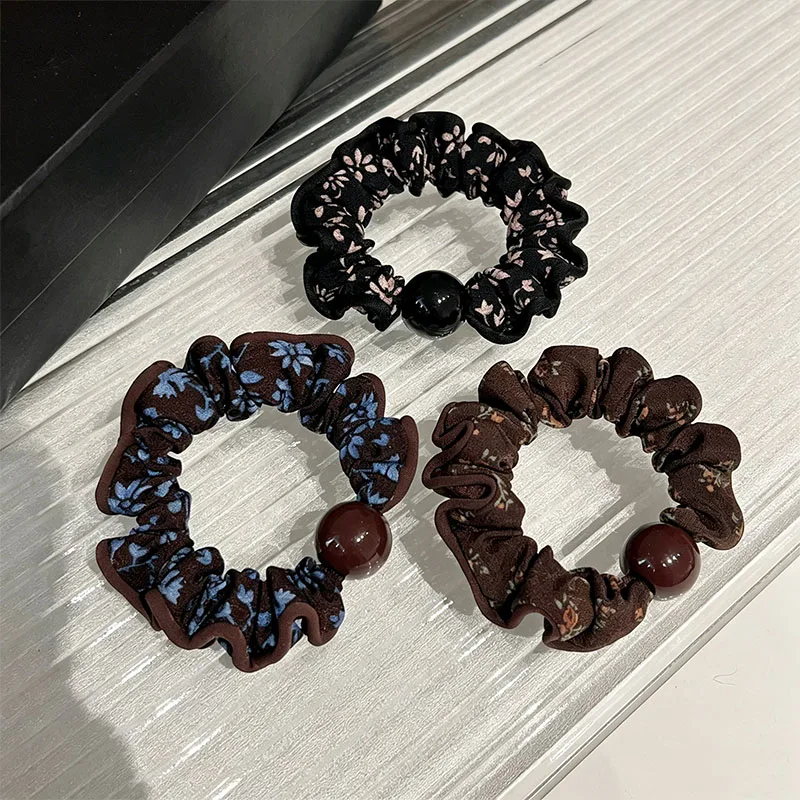 Lot de 3 élastiques à cheveux vintage à motif floral pour femmes et filles – Accessoires de mode pour cheveux