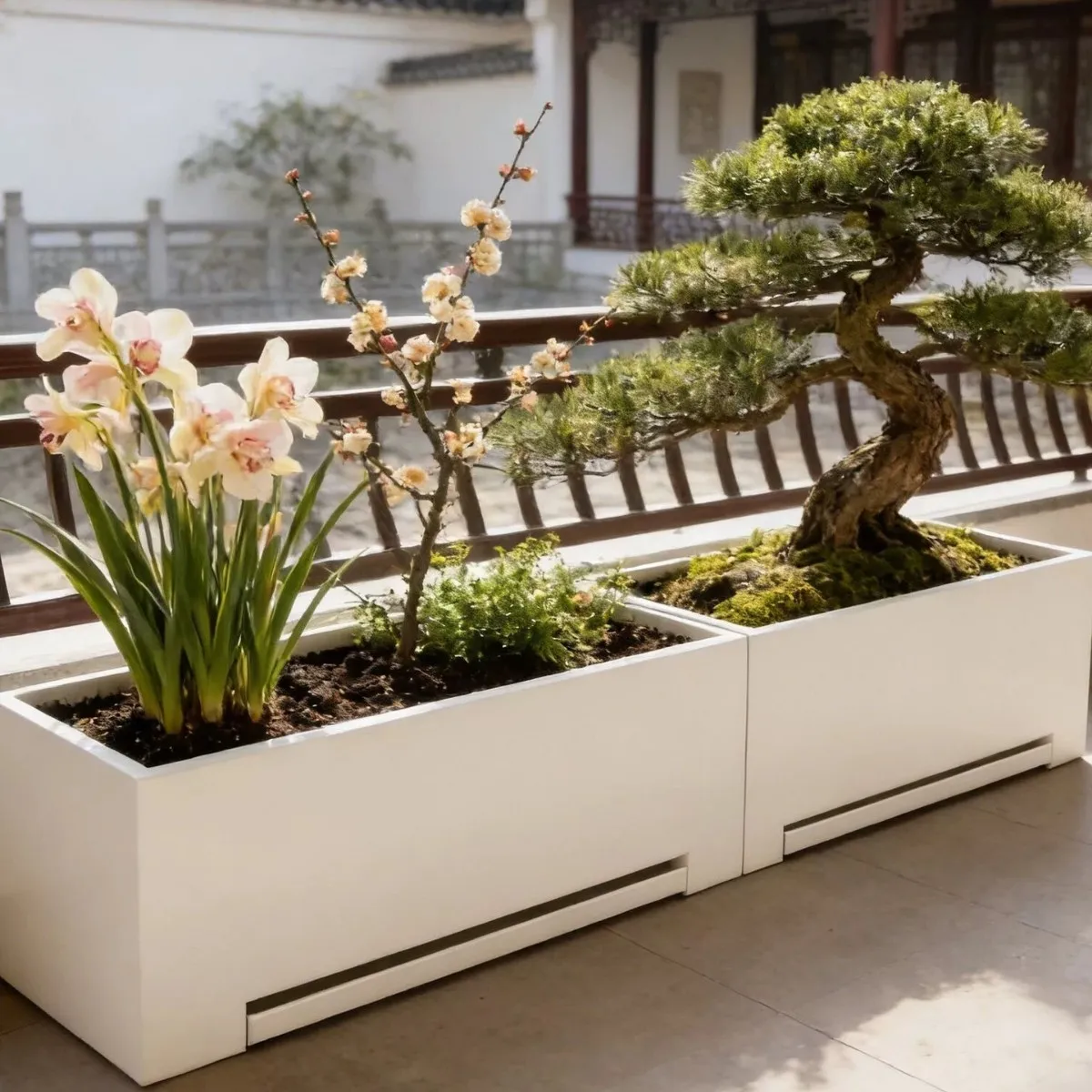 Balcony indoor and outdoor with tray water tray flower box can be made of stainless steel wrought iron combination
