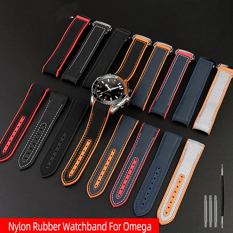 20mm 22mm New Rubber Silicone back Watch band Nylon Watchband For Omega Seamaster 300 Speedmaster 8900 Planet Ocean series