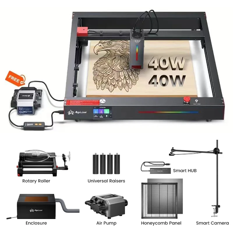 AlgoLaser Delta 40W Laser Engraver Cutter 8pcs Set Metal Colorful Wood Engraving Machine Table DIY Woodworker Acrylic CNC Cutter