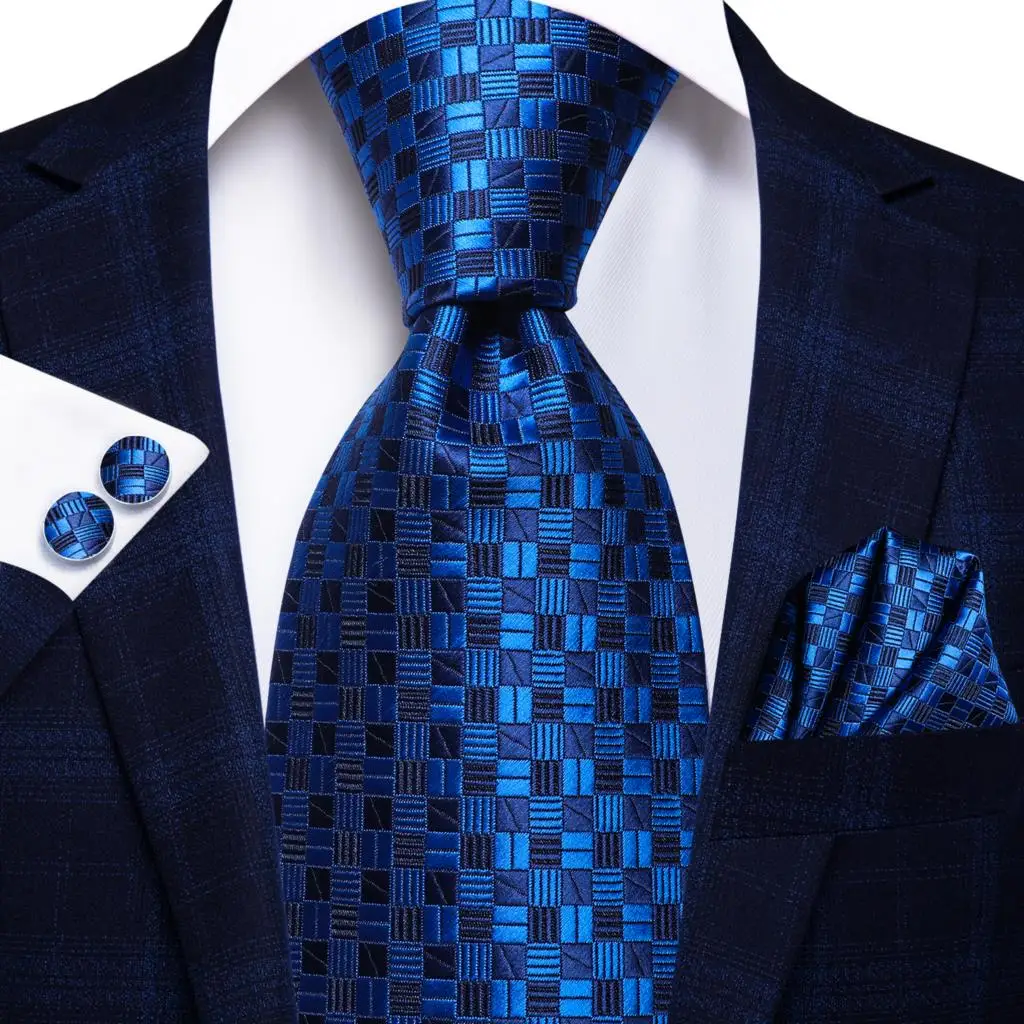 Hi-Tie – cravate de mariage en soie pour homme, bleu marine, solide, Paisley, boutons de manchette Hanky, ensemble de cravates pour homme, fête