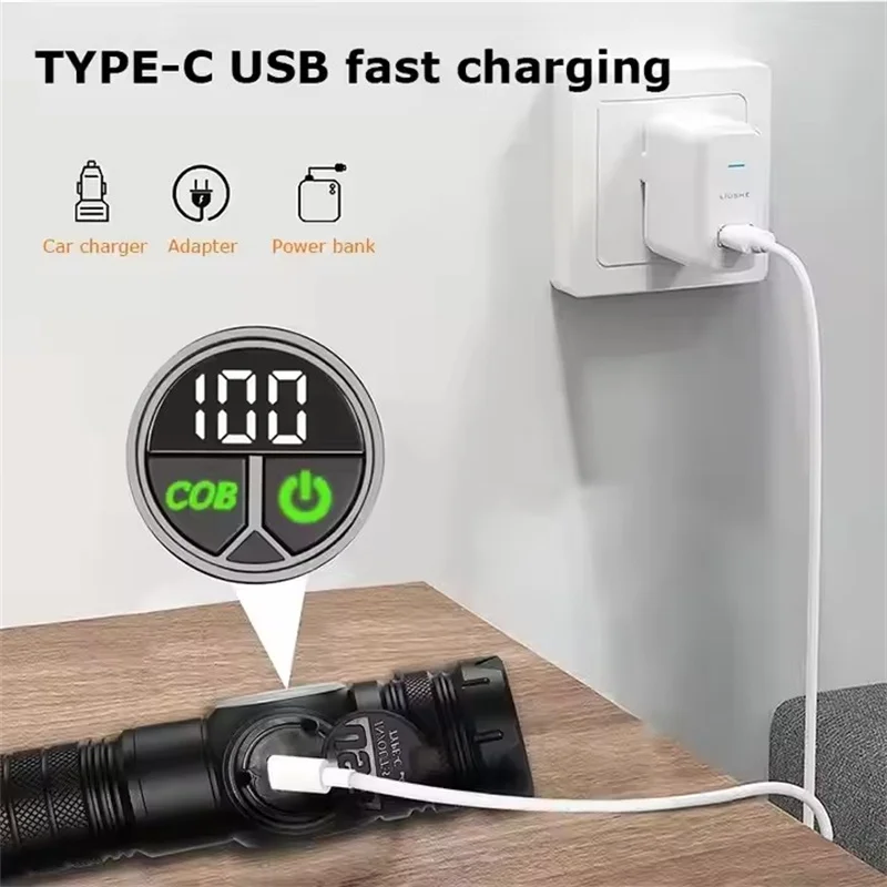 عالية قوة مصابيح كاشفة بلمبات Led الشعلة التكتيكية مع عرض الضوء المغناطيسي USB شحن التخييم الصيد فانوس التكبير في حالات الطوارئ