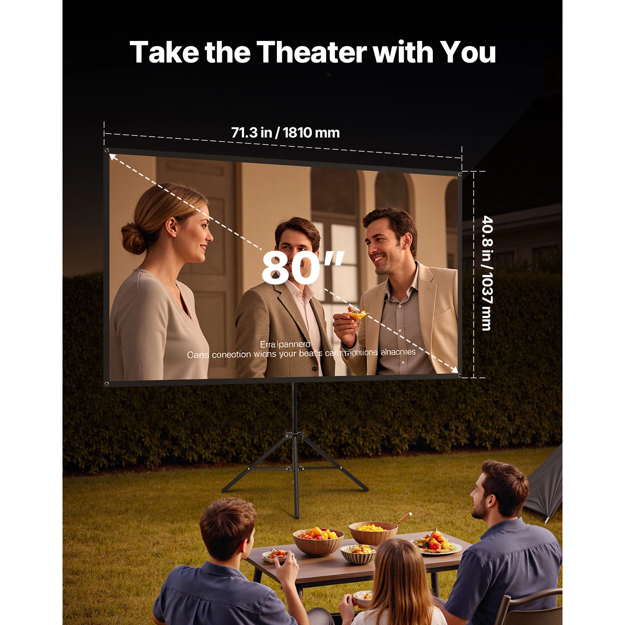 Projector Screen with Stand, 80 Inch 160 °   Wide Angle Indoor Outdoor Projection Screen, 16:9 4K HD Wrinkleless Portable Tripod Screens with Carry Bag