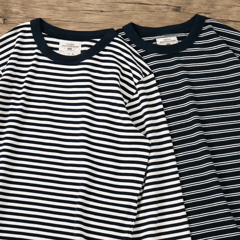 Classic Blue White Striped Long Sleeved T-shirt Men's American Retro Sports T-shirt Spring Autumn Unisex Amikaji Sea Soul Shirt