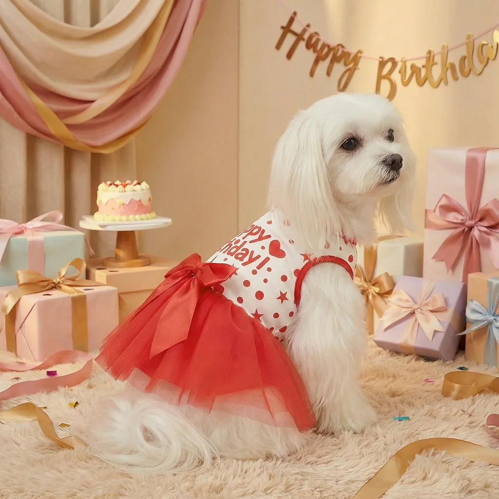 Vestido lunares rojo y blanco para cumpleaños perros pequeños medianos - imagen 4