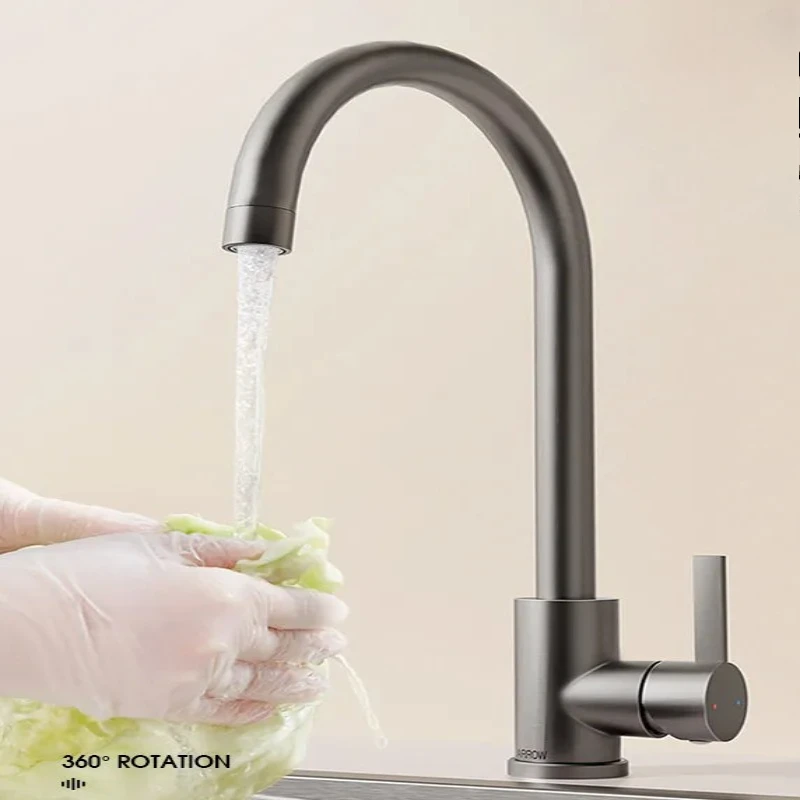 Gunmetal Kitchen Faucet, 304 Steel Pull Out Sprayer for Sink, Cold Hot Mixer Tap with 360° Swivel, Splash-Proof for Home
