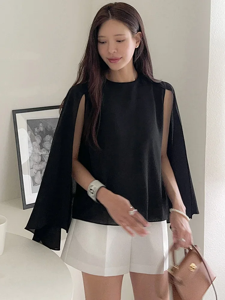 Camicetta da donna Camicia a mantella da donna da ufficio con maniche a pipistrello larghe in chiffon estivo Top progettati alla moda Novità