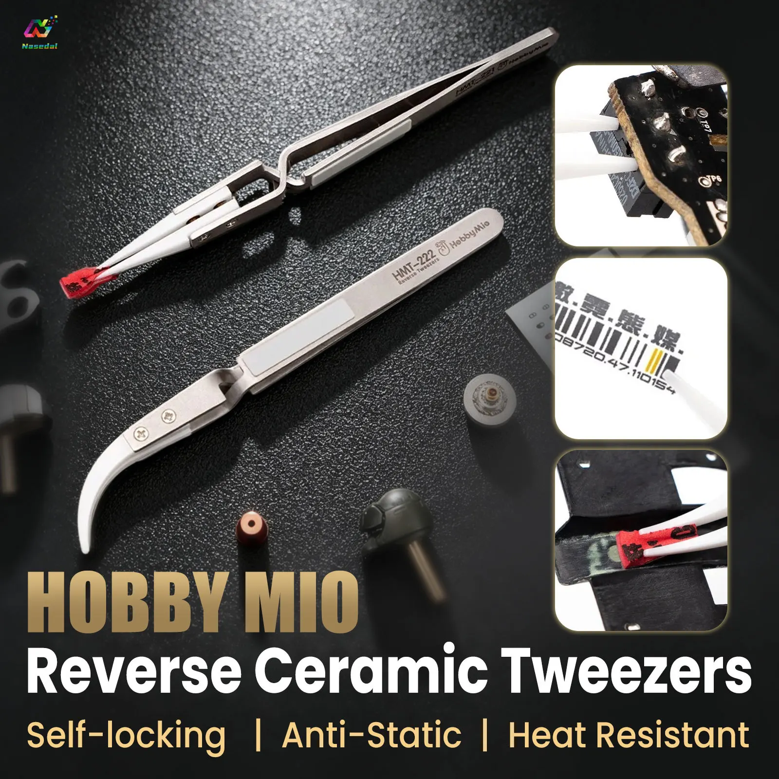 HOBBY MIO Reverse Tweezers Ceramic Tip Anti Static for Gundam Etched Parts Decal Sanding 3D Print Hobby DIY Assembly Tool