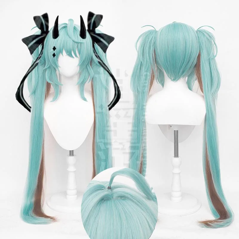 

Anime Miku Cos Wig 100CM Double Horse Tail Double Color Heat Resistant Synthetic Hair Halloween Party Cosplay Wigs+wig Cap