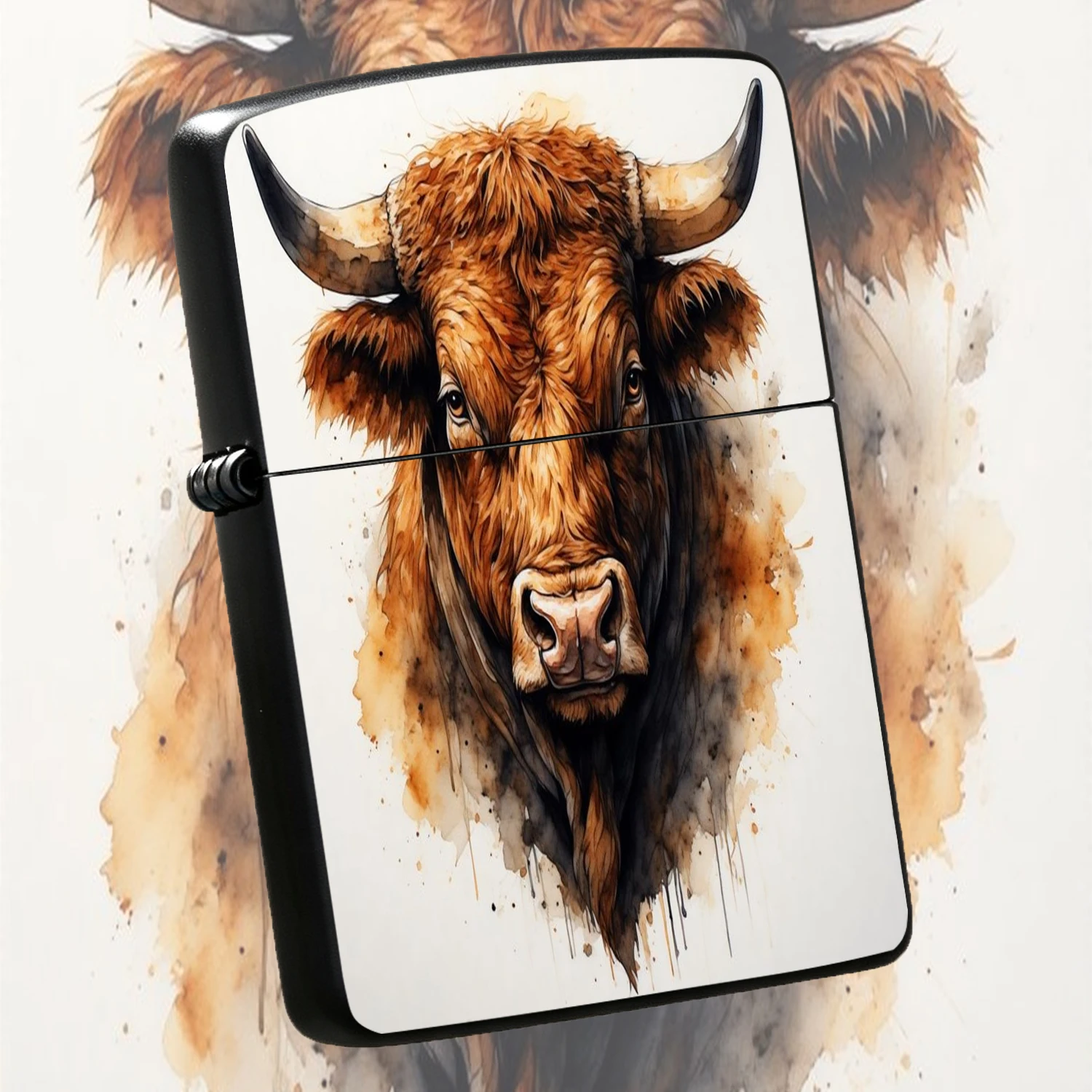 Watercolor Brown Bull Art Print Portable Lighter, Exquisite Hand-Painted Bison Head Pattern Decor, Multi-Scenario Usable Accessory For Outdoor Camping Daily Candle Incense Lighting, Unique Nice Gift For Family And Hobby Friends A Humorous A