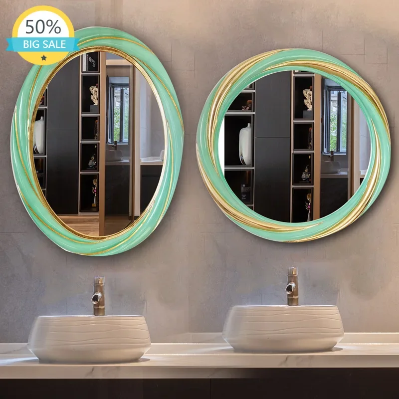 

Large Vintage Shower Mirror Wall Decor Bathroom Round Aesthetic Home Design Oval Makeup Mirror Vanity Deco Chambre Room Decor