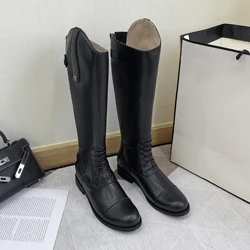 New Equestrian High Boots Women Rider Horse Riding Boots Smooth Cowboy Leather Autumn Spring Mountain Riding Boots Fashion Retro