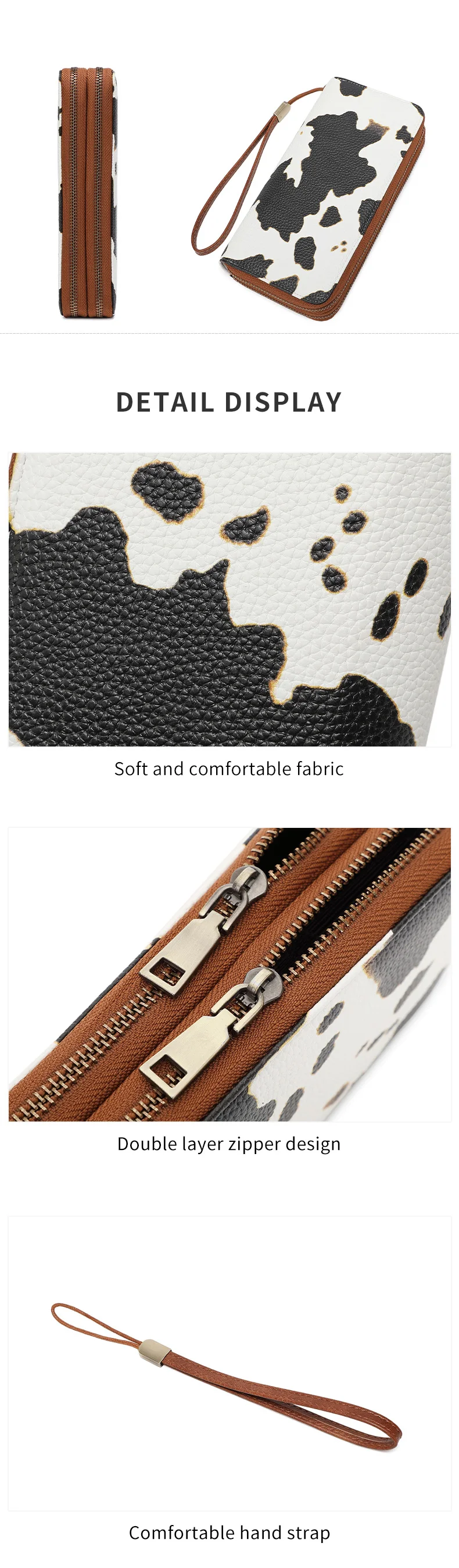MIYIN Retro RFID-Diebstahlschutz Dreifach-Geldbörse Leopardenmuster Große Kapazität Doppelreißverschluss Handtasche Damen-Clutch mit Handgelenkschlaufe – Detail 10