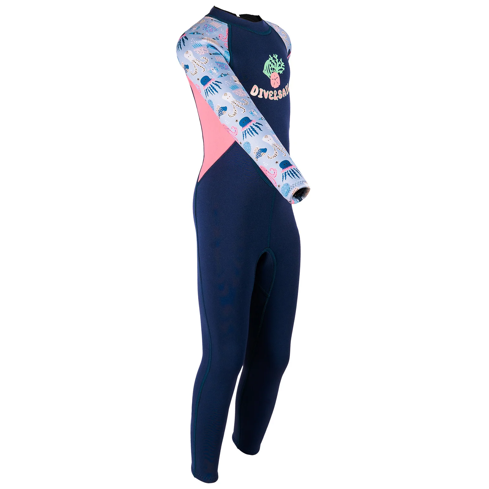 Kids Unisex Boys Girls 2.5mm Neoprene Wetsuit Jumpsuit Crew Neck Long Sleeve Zipper Back Color Block Cute Printed Swim Bodysuit