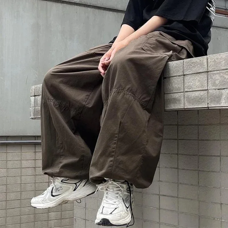 

HOUZHOU Vintage Baggy Cargo Pants Men Cotton Wide Leg Trousers Male Oversize Retro Loose Casual Japanese Streetwear Hip Hop