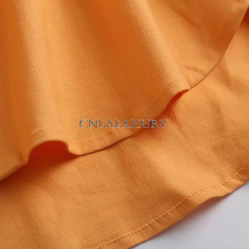 CNlalaxury Women Orange Cotton Linen Oversized Long Shirt Blouse Chic Female Casual Loose Shirt Blusas Femininas Tops