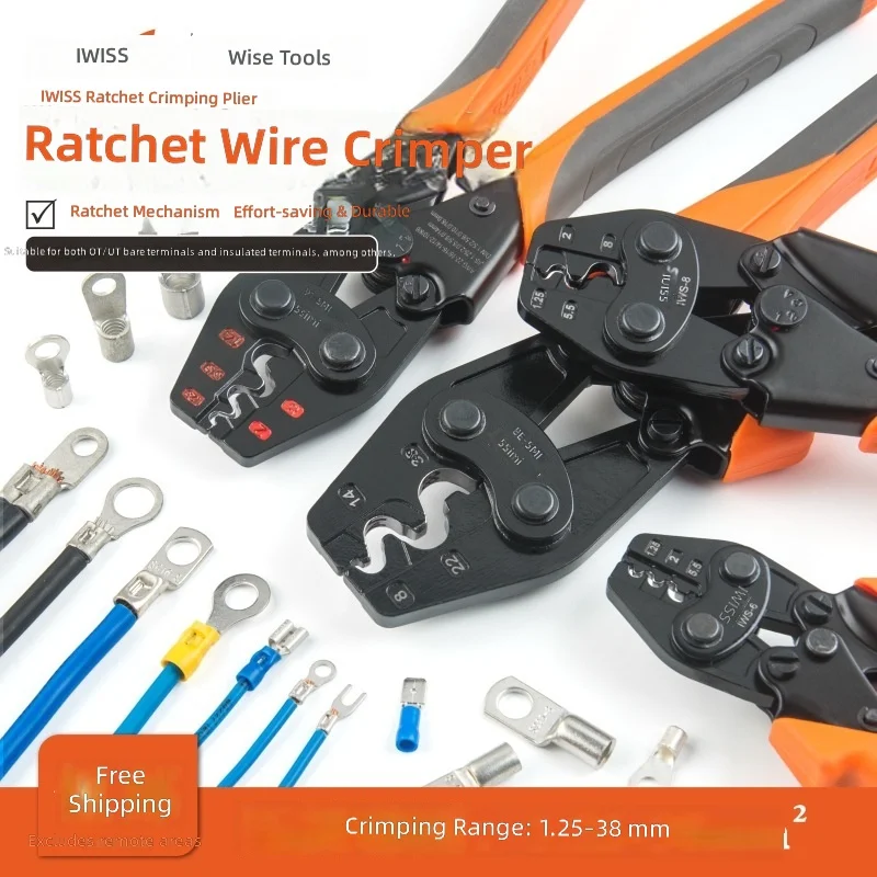 Multifunctional Ratchet Crimping Pliers IWS-16 IWS-38 for OT UT SC Non-Insulated Terminals Cable Lug Wire Crimper Tool