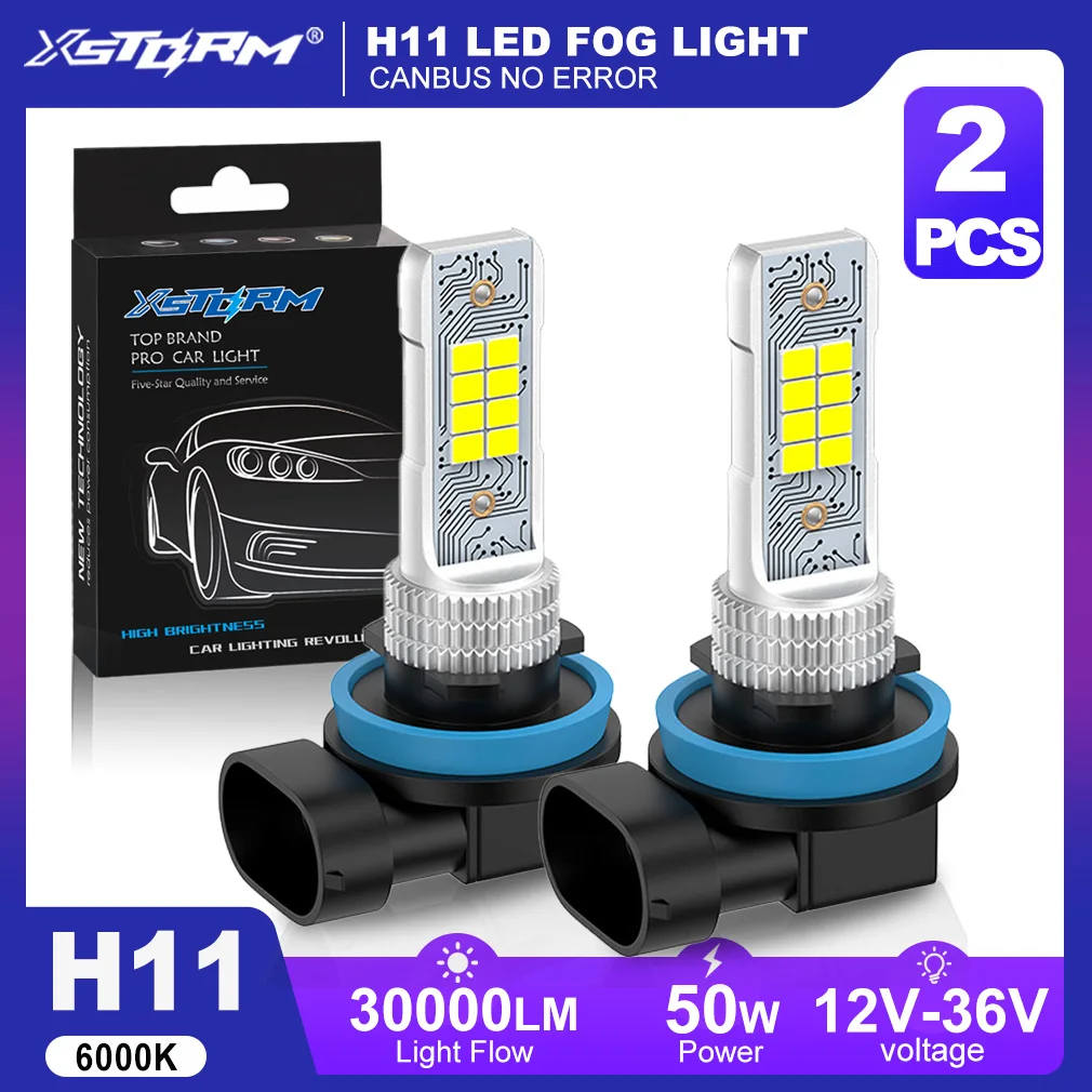 XSTORM H11 LED Fog Light for Car 9005 HB3 LED Fog Headlights Canbus 50W 30000LM 6000K Car Headlights Auto Turbo Lamps White Beam