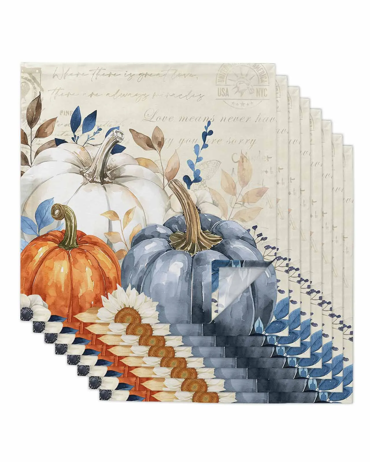 4pcs Leaf Plant Pumpkin  Table Napkins Cloth Set Kitchen Dinner Tea Towels Table Mat Wedding Decor Napkins