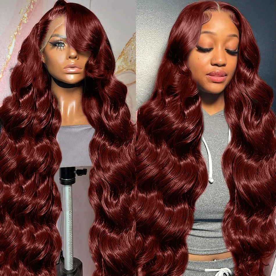 Perruque Lace Front Wig Body Wave Naturelle, Cheveux Humains, Brun Rousse, 13 Tages, Transparent, pour Femme