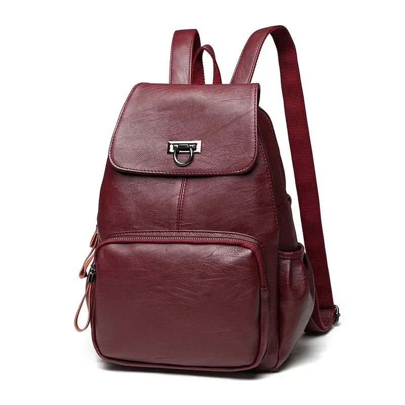 

Fashion Korean Leather Backpack 2023 New Schoolbag For Girls Women Casual Travel Bag Student Backpack Female Wine Red Rucksacks