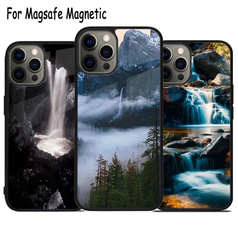 شلال الصخور الكهف الطبيعة اللاسلكية تهمة جراب هاتف آيفون 17 الهواء 15 16e 14 13 11 12 برو ماكس زائد Magsafe غطاء مغناطيسي