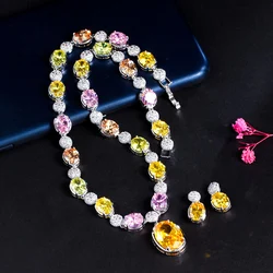 ThreeGraces Fashion Multicolor Cubic Zirconia Big Yellow CZ Bridal Party Earrings and Necklace Party Jewelry Set for Women T1006