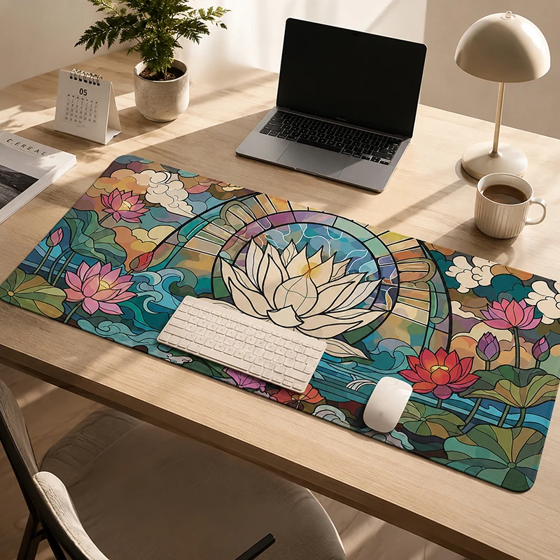 Mouse Pad Gamer Stained Glass Lotus XL Custom Home Large Mousepad XXL Playmat keyboard pad Natural Rubber Carpet