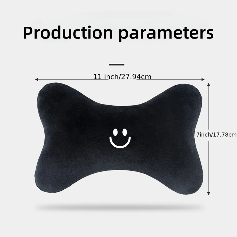 Smiley Face Bone-Shaped Car Neck Pillow Soft Plush Car Headrest Cushion Adjustable Straps with Zipper, Removable and Washable Ja
