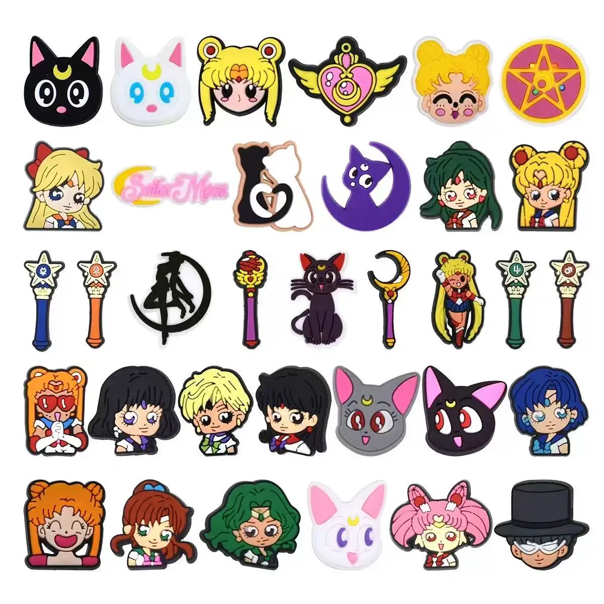 11-100pc Girl, magic wand, cat Shoe Charm  Mix Wholesale PVC Decorations Buckle Sandal Shoe Detachable Waterproof To X-mas Gifts