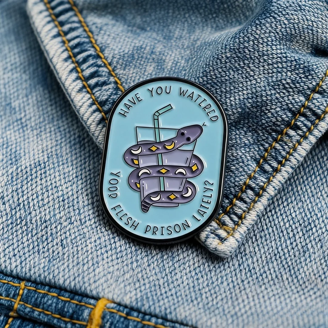Funny Gothic Snake Drink Cup Enamel Brooch Moon Star Serpent Lapel Pin Dark Humor Quote Badge Backpack Clothing DecorJewelryGift