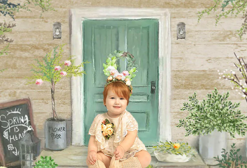 Mehofond Photography Backdrop Spring Natural Green Shop Newborn Birthday Oil Painting Flower Door Decor Photo Background Studio