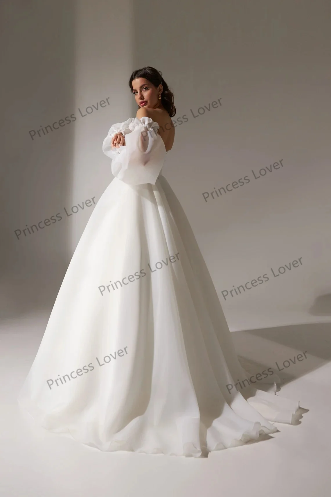 Princess Strapless Wedding Dresses 2023 Women Sweetheart Tulle Maxi Gown with Detachable Puff Long Sleeves Vestido De Novia