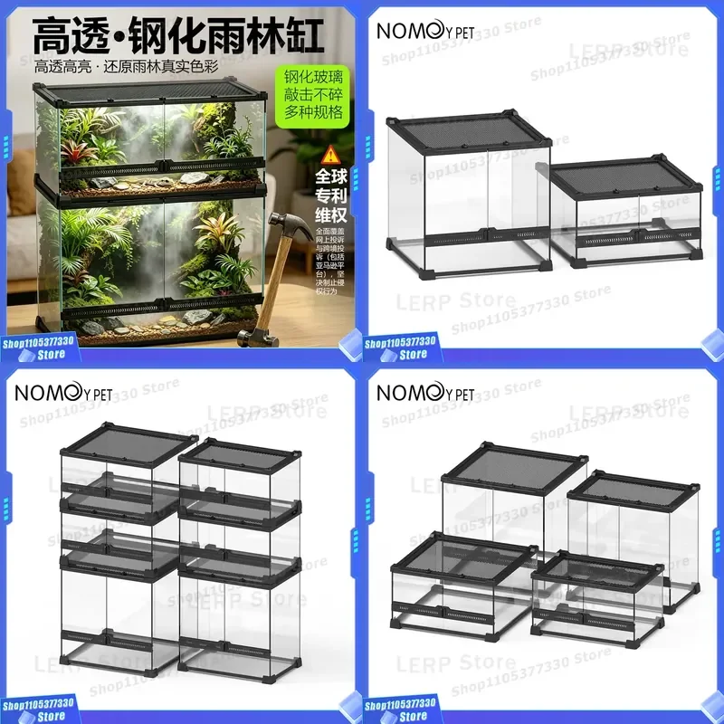 Double Door Tempered Glass Terrarium for Horned Frog Lizard Crab Ecological Rainforest Tank Box with Eyelash Horn Climbing