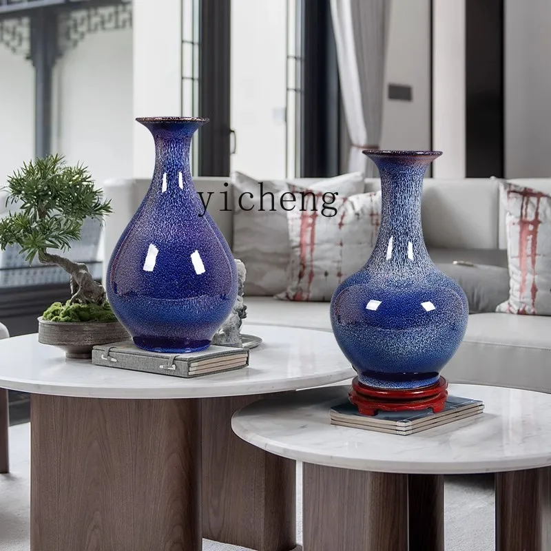 L7-8 ceramics living room kiln change blue vase flower arrangement new Chinese TV cabinet ornament