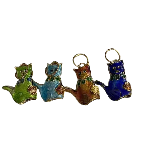 5pcs Retro Cloisonne Enamel Cute Cat Charms for Necklace Small Animal Pendants DIY Jewelry Making Chinese Traditional Handcrafts