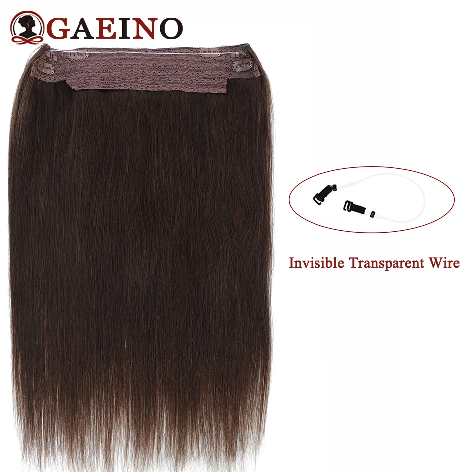 Gaeino Halo Hair Extensions Human Hair Wire Clip In Hair One Piece With Invisible Fish Line Hair Extension For Women 14-28Inch