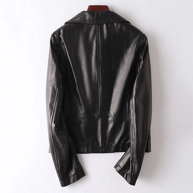 Manteau en cuir véritable femme, noir Slim court veste en cuir véritable dames moto motard vêtements d'extérieur femme automne