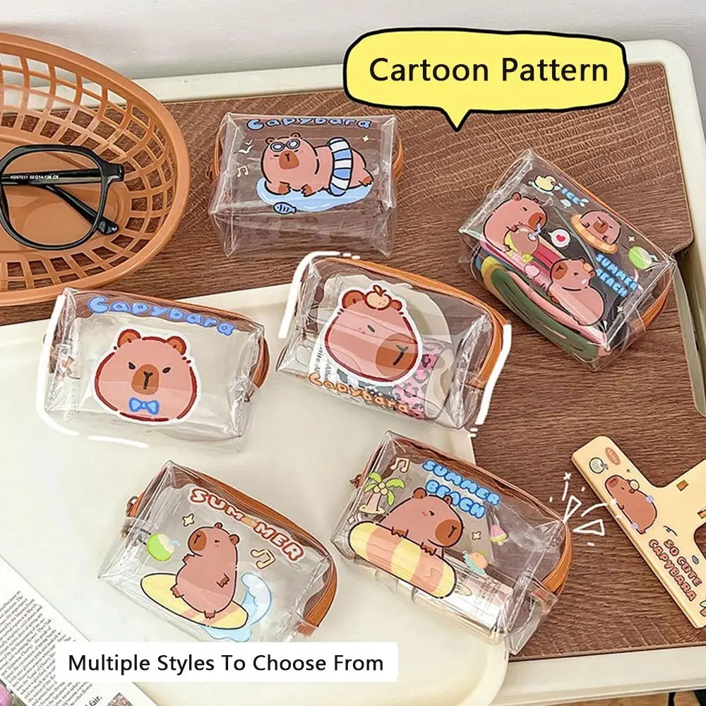 Simple PVC Transparent Coin Purse Smooth Zipper Cartoon Makeup Bag Storage Pouch Women's Bags