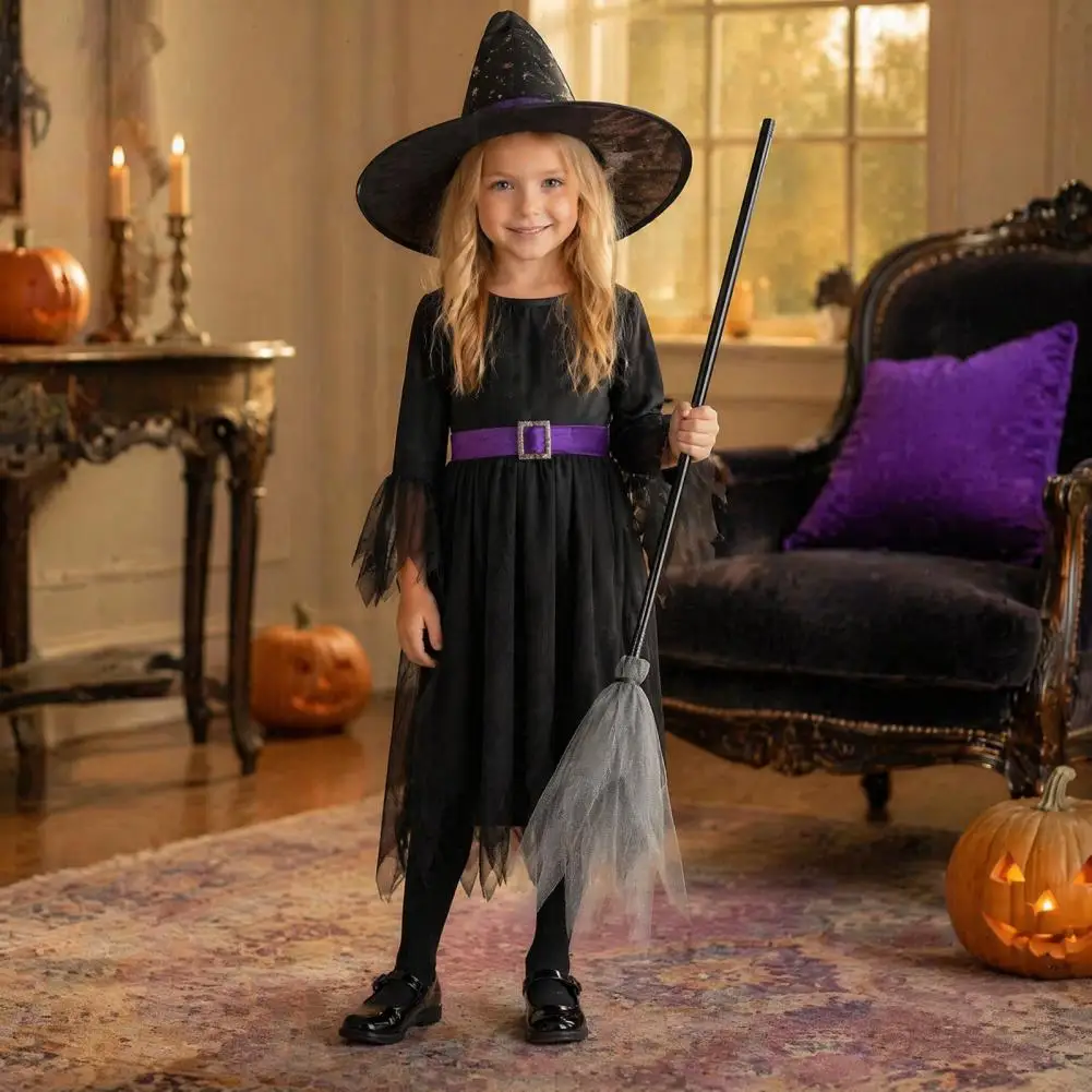 Halloween Witch Broom Prop Detachable Mesh Wizard Broomstick for Cosplay Party Stage Haunted House Decor