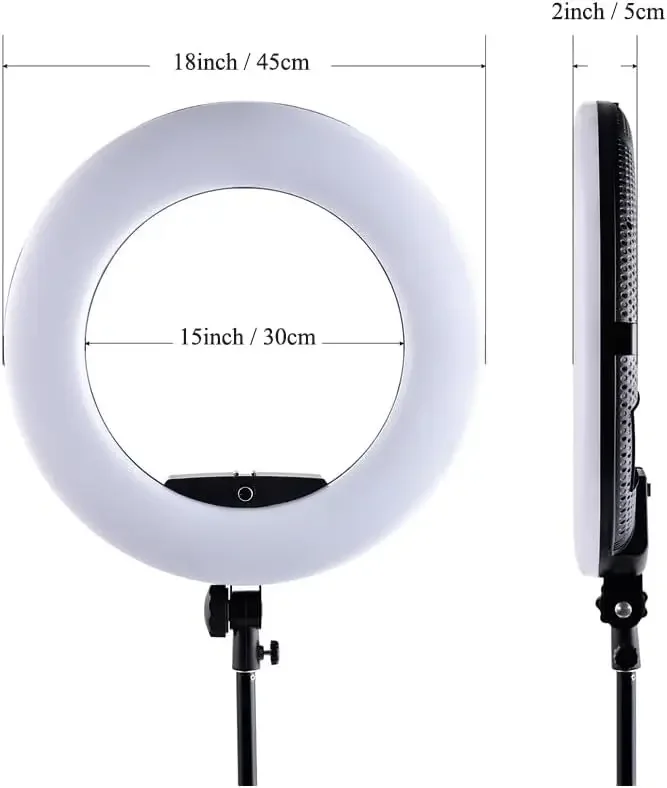 FD480 Ring Lamp 18 Inch LED Ring Light with Stand and Mirror, Black | 96W, Selfie Light, YouTube Vlog Live Stream, Makeup Beauty view 2