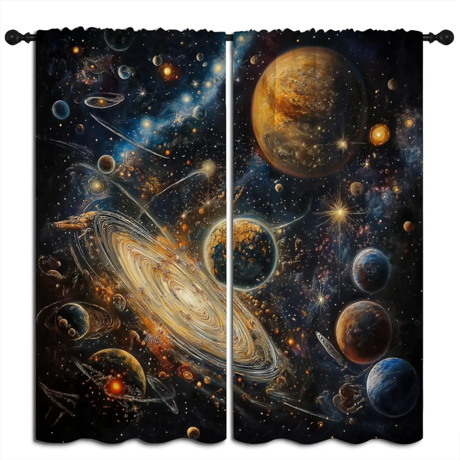 Planet Blackout Curtains for Boys Girl Bedroom Home Decor, Outer Space Universe Galaxy Starry Sky Solar System Earth Thermal