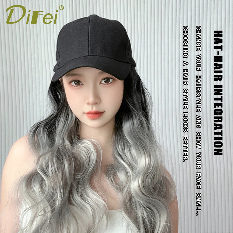 Synthetic Wig Hat Wig Female Highlights Long Curly Hair Full Head Fashion Joker Duck Tongue Baseball Wig Hat