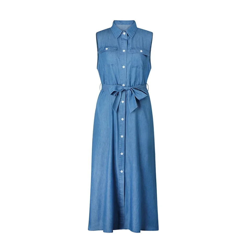 Elegant Sleeveless Dress For Women Spring Summer New Lady Commuting Dress 2025 Fashion Lapel Single Breasted Belt Long Skirt