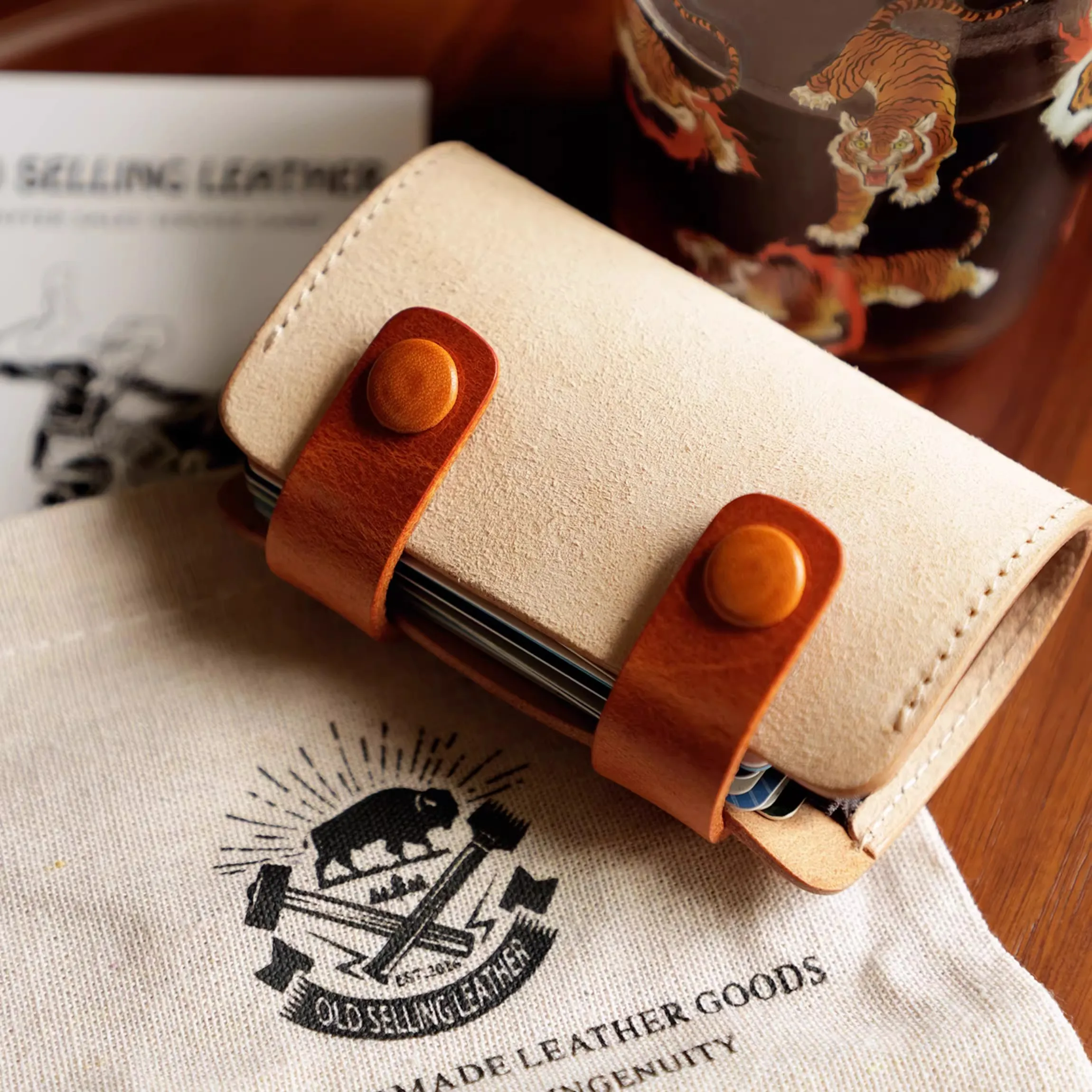 Italian Vegetable Tanned Suede Leather Accordion Card Holder Retro Contrast Color Multiple Card Slots Unisex Credit Card Wallet