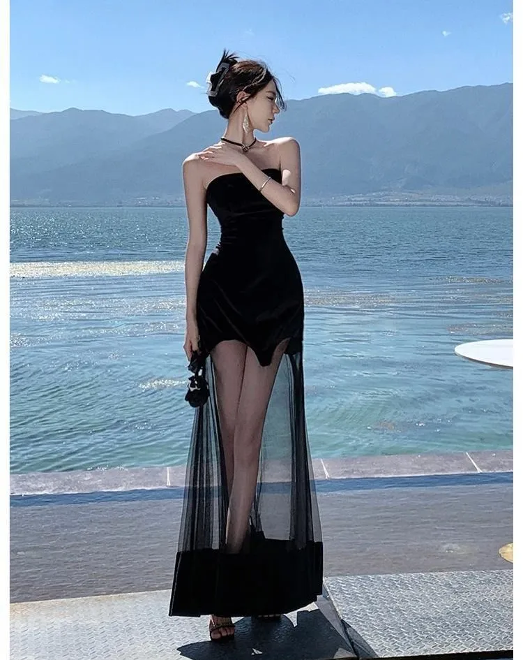 Vestidos femininos vestido noite fora primavera malha bordado em camadas bolo princesa artístico francês requintado desempenho elegante diariamente