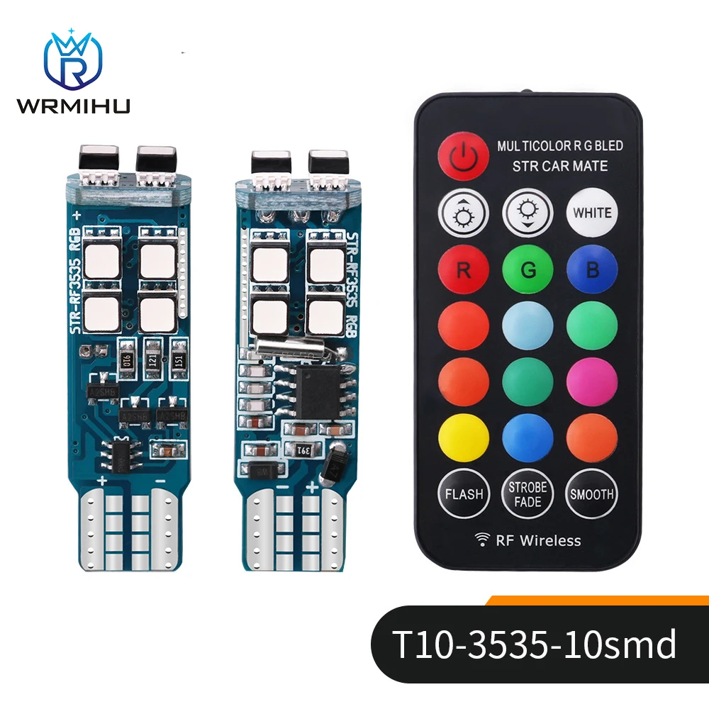 

2Pcs DC12V T10 RGB 1W Infrared remote control 360° Display Strobe Light For suitable for the modification of car width lights