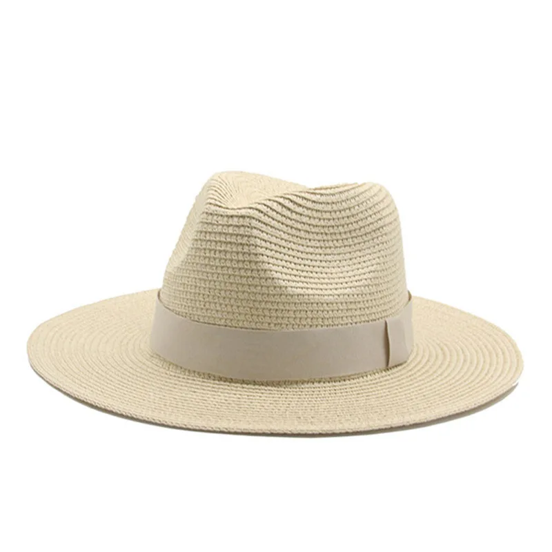 Black Ribbon Panama Straw Hat Flat Eaves Outdoor Spring and Summer Sunshade Beach Hats for Women